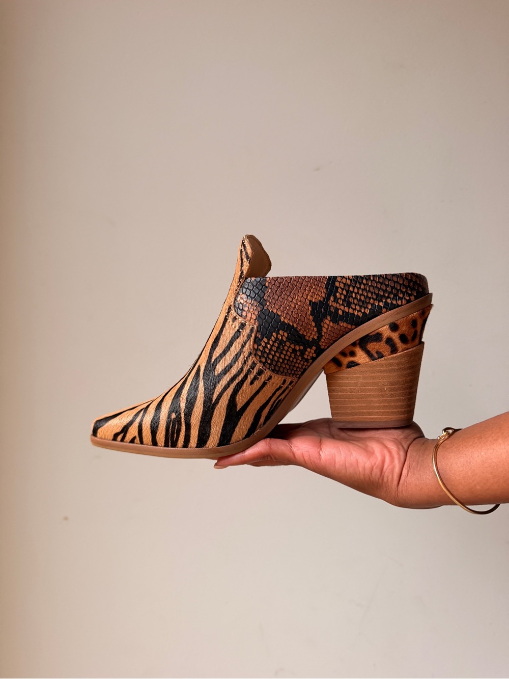 Gianni Bini Tan and Black Animal-Print Mule Bootie